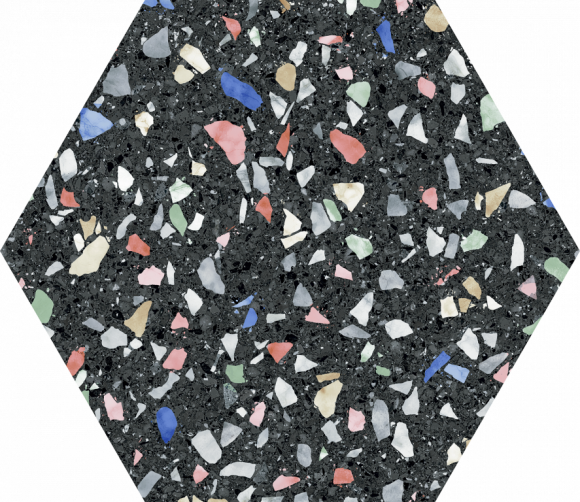 Terrazzo dlažba/obklad hexagon Černá, Multicolor 25cm* 